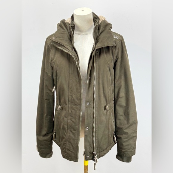 Superdry Other - SUPERDRY Olive green hooded sherpa lined parka Jacket size M